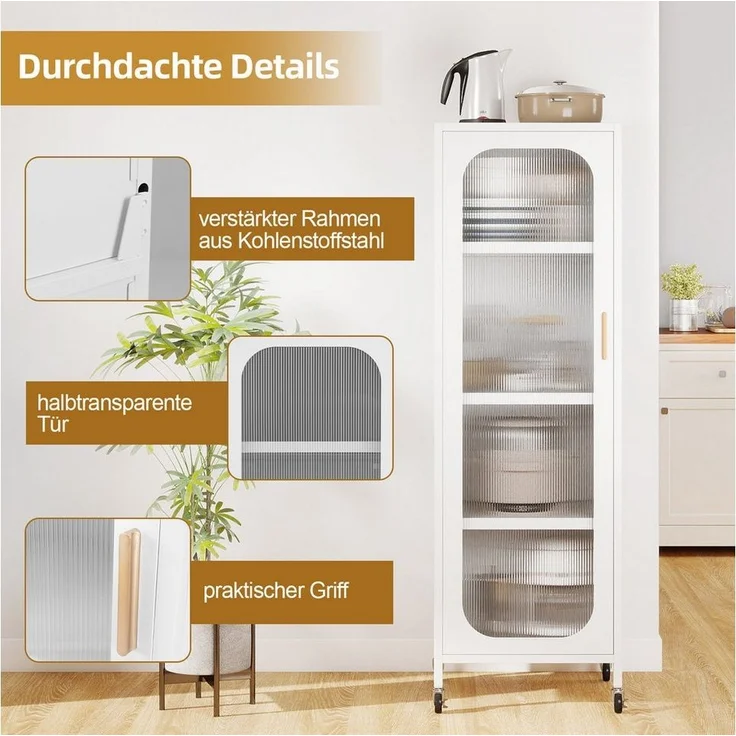 COSTWAY Vorratsschrank Küchenschrank auf Rollen schmal mit verstellbaren Regalen – Bild 2