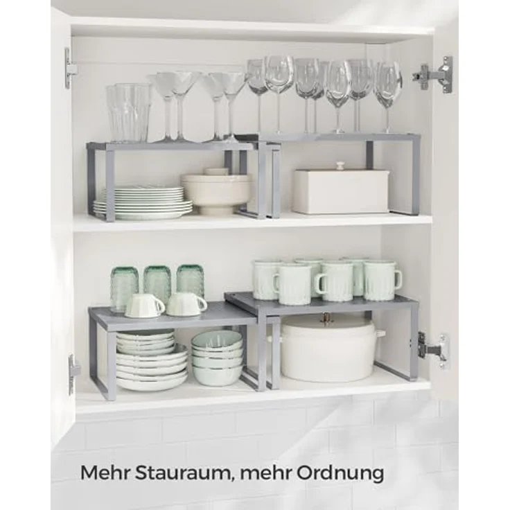 Songmics Gewürzregal, 4er Set, Küchenregal, Küchen-Organizer, Küche, Gewürzhalter, erweiterbar, stapelbar, kleines Regal, Metall, silbern KCS006S01 – Bild 4