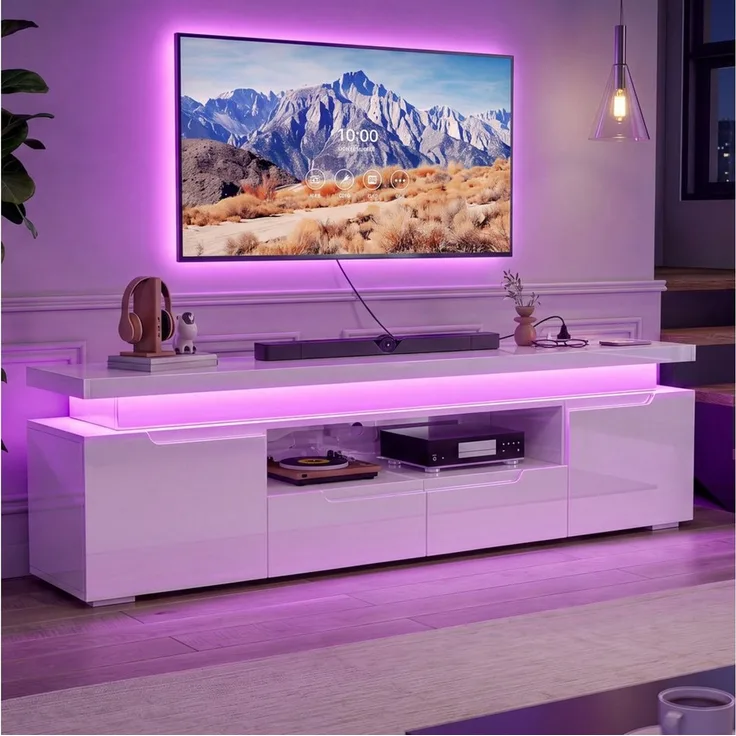 Simurq Lowboard TV-Schrank,Hochglanz-Fernsehschrank mit RGB-LED (1 St, für Fernseher bis 75 Zoll), TV-Schrank mit Schubladen und Ladefunktion