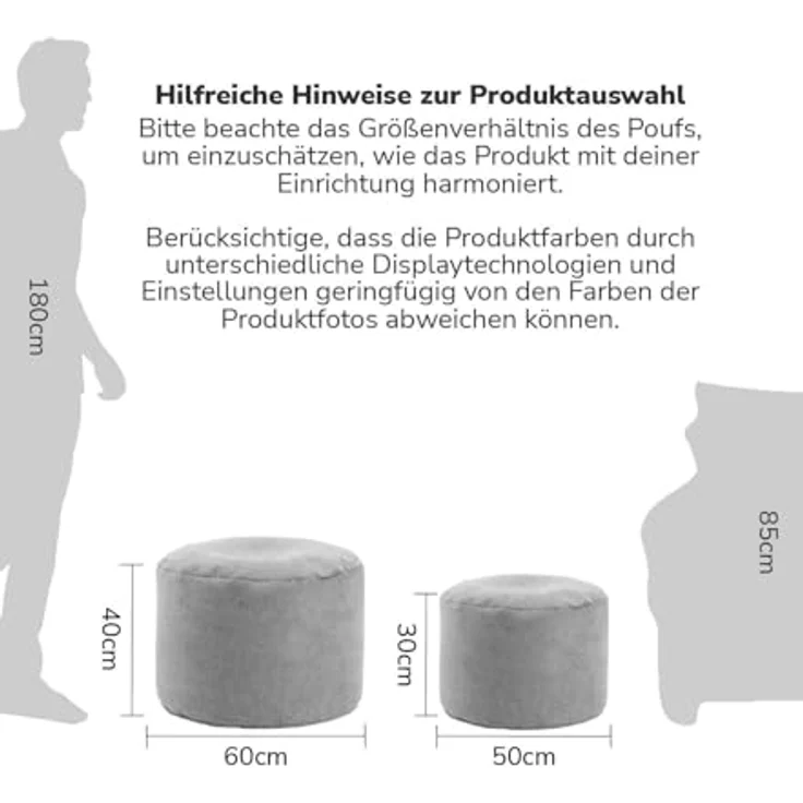 mokebo Pouf Der Ruhepouf (rund und aus Webstoff), Sitz-Hocker, Bodenkissen, Fußhocker, Hocker, Sitzkissen in Grau – Bild 6