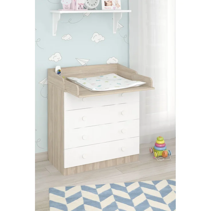 Shefa Kids Wickelkommode 800 mit 4 Schubladen und klappbarem Wickelaufsatz, Ulme-weiß, 80,4 cm breit – Bild 6