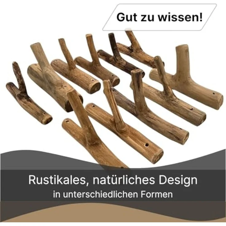 DESIGN DELIGHTS Wandgarderobe Garderobenhaken 9er Set LIMB, Holz massivholz Wurzel, Kleiderhaken,Wa – Bild 5