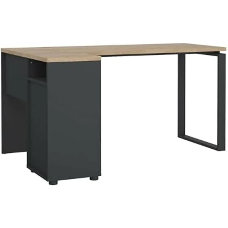 Dmora - Schreibtisch Noemie, Mehrzweckschreibtisch, Bürotisch für PC, Eckschreibtisch, 150x100 h76 cm, Eiche und Grau – Bild 7
