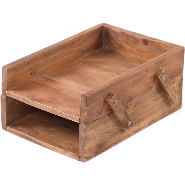 DESIGN DELIGHTS Aufbewahrungsbox DOKUMENTENABLAGE "SLIDE", Altholz massiv Holz, 2 Fächer, Büro Organi – Bild 6