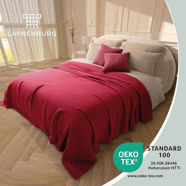 Laynenburg Tagesdecke Musselin aus 100% Baumwolle – Baumwolldecke, Kuscheldecke, Wohndecke als Sommerdecke, Bett-Überwurf, Couch-Überwurf, Sofa-Decke – Bild 2