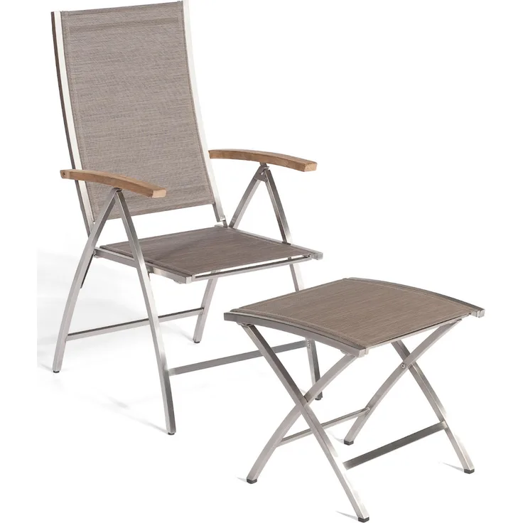 Sonnenpartner Klappsessel Paragon mit Fußhocker Edelstahl/Textilen taupe Klappstuhl