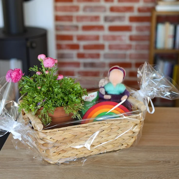 HMF Aufbewahrungskorb Aufbewahrungskorb mit Holzgriffen, Korb geflochten aus Wasserhyazinthe, Badezimmerkorb, lang und bauchig, 32 x 22 x 12 cm – Bild 6