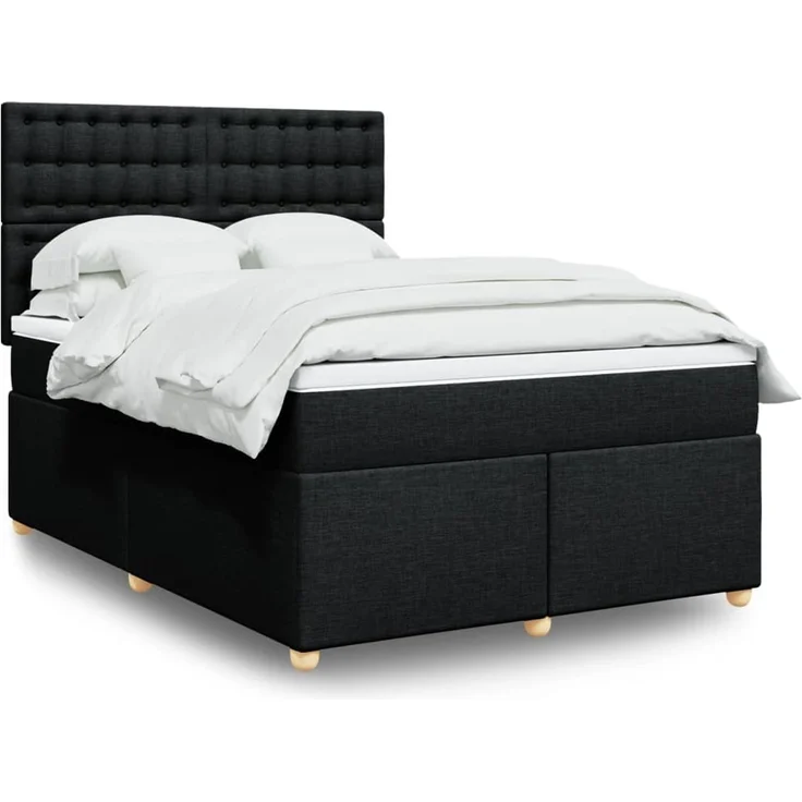 vidaXL Boxspringbett mit Matratze Schwarz 140x200 cm Stoff 3293619 – Bild 1