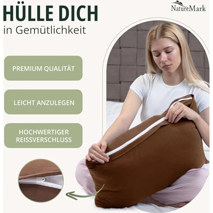 NatureMark 2er Pack Jersey Kissenbezug Kissenhülle Kissenbezüge Seitenschläferkissen Nackenkissen viele Größen und Farben ÖKO-TEX (40x60 cm (Nackenkissen geeignet), Schoko braun) – Bild 6
