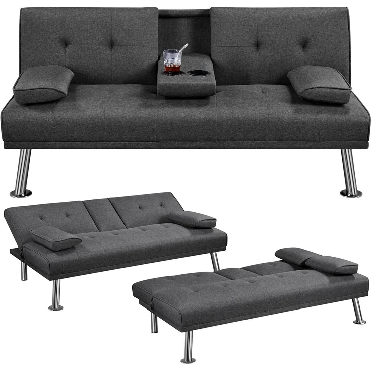 Yaheetech Klappbares Schlafsofa Couch Sofa mit Schlaffunktion Bettsofa mit Großer Liegefläche von 167 cm L × 94 cm B fürs Wohnzimmer/Schlafzimmer/Heimkino/Gästezimmer Dunkelgrau