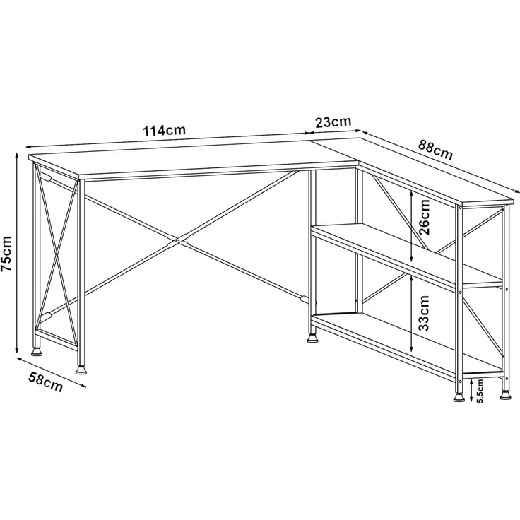 Schreibtisch Raundsvalt mit 1 Regal L-förmig 137x88x75 cm Schwarz [en. casa] – Bild 2