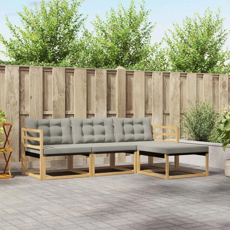 vidaXL Outdoor-Sofagarnitur 4 stk. 4-Sitzer Weiß und Hellgrau 3388553 – Bild 1