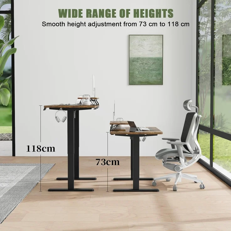 Devoko 120×60cm Elektrisch Höhenverstellbarer Schreibtisch mit Monitorständer, Computer-Schreibtisch, mit 2 Höhen-Speicherfunktionen, Vintagebraun – Bild 4