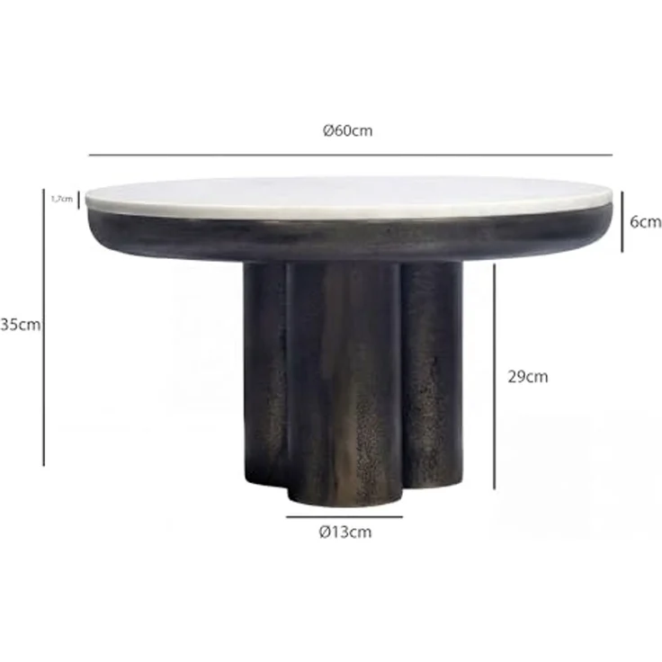 Couchtisch Metall mit weißer Marmor Tischplatte 60cm Rund - Design Wohnzimmertisch Aluminium - Alu Loungetisch Säulenbein - Moderner Beistelltisch Sofatisch - Edler Kaffeetisch Handmade – Bild 3