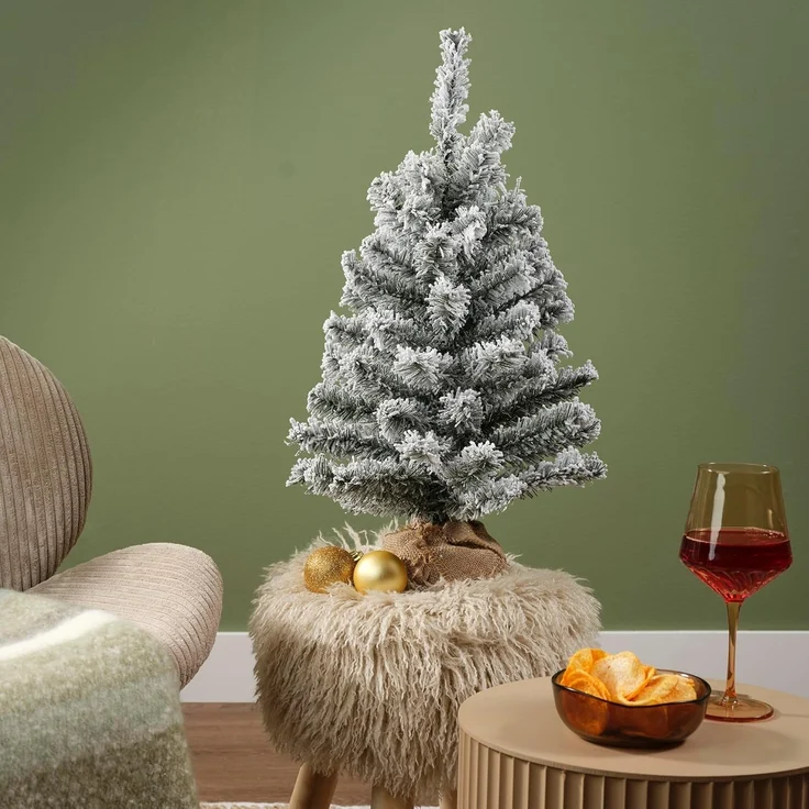 Everlands Mini Weihnachtsbaum im Jutesack 60 cm grün weiß – Bild 2