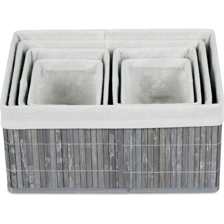 Relaxdays Aufbewahrungskorb, 6er-Set, Bambus, Grau – Bild 7