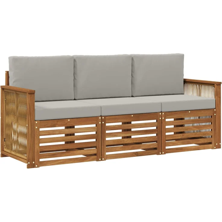 vidaXL Outdoor-Sofagarnitur 3 stk. 3-Sitzer Natur und Hellgrau 3383967 – Bild 2