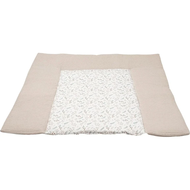 ULLENBOOM Wickelauflage 85x75 cm - Made in EU - Wickelunterlage abwaschbar und für Unterwegs geeignet, Waffelpiqué Floral Sand, Bezug: 100% OEKO TEX Baumwolle, Wickeltischauflage 75x85