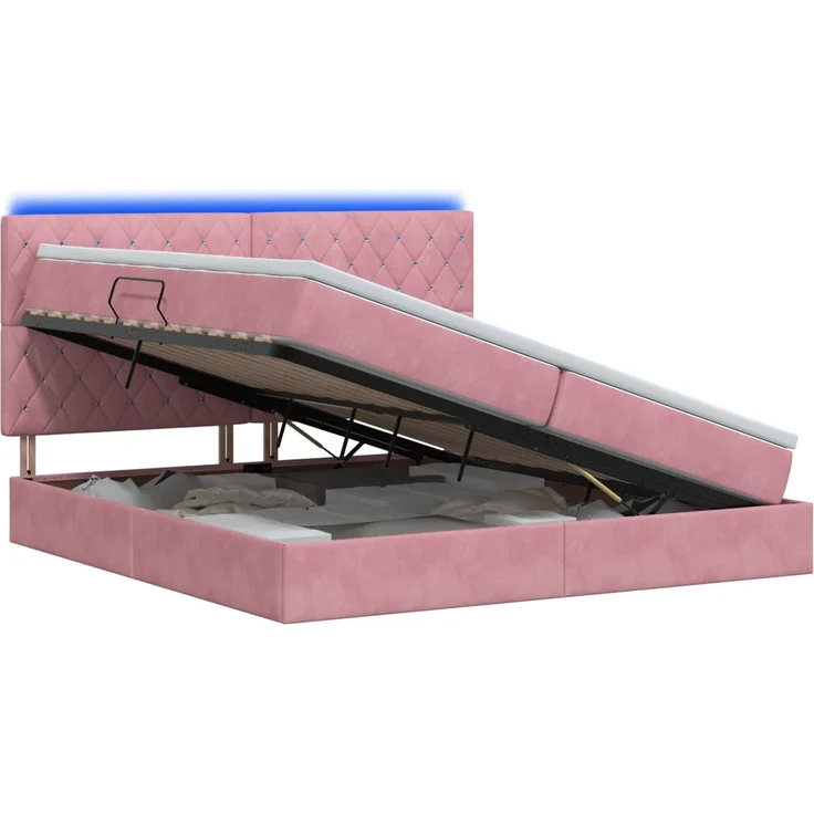 vidaXL LED-Speicherbett mit Matratze Rosa 200 x 200 cm Samt 3460097 – Bild 2