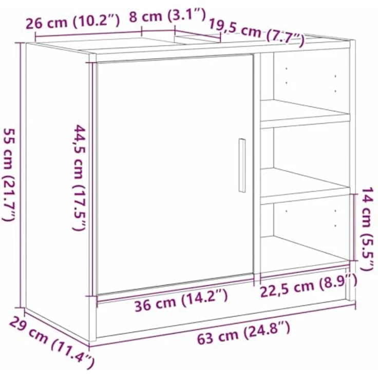 vidaXL Badezimmerschrank mit Tür Altholz 63 x 29 x 55 cm Holzwerkstoff 869212 – Bild 4