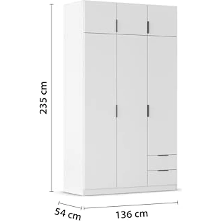 Rauch Möbel Lagoa, Kleiderschrank, Garderobe für Schlafzimmer, Kinderzimmer, Jugendzimmer 6-türig, 2 Schubladen, Farbe Weiß, Breite 136 cm – Bild 4
