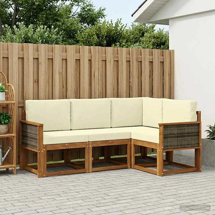 vidaXL Outdoor-Sofagarnitur 4 stk. 4-Sitzer Natur und Creme 3385166 – Bild 1