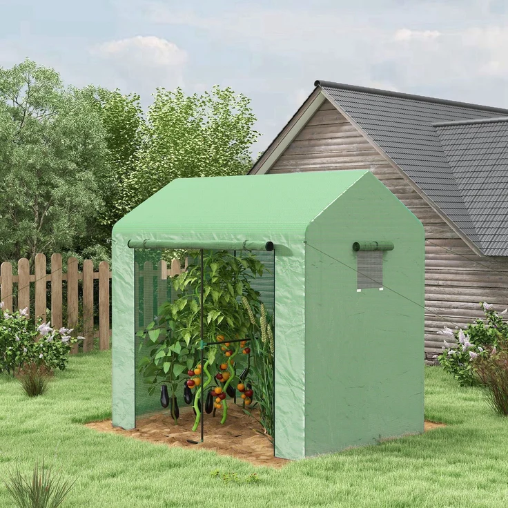 Wohnora-2,8 m² großes Gewächshaus mit einer großen Rolltür und zwei Fenstern, Maße 200 x 140 x 200 cm (L x B x H), grün,H 2000cm x T 1010cm x B 1400cm – Bild 2