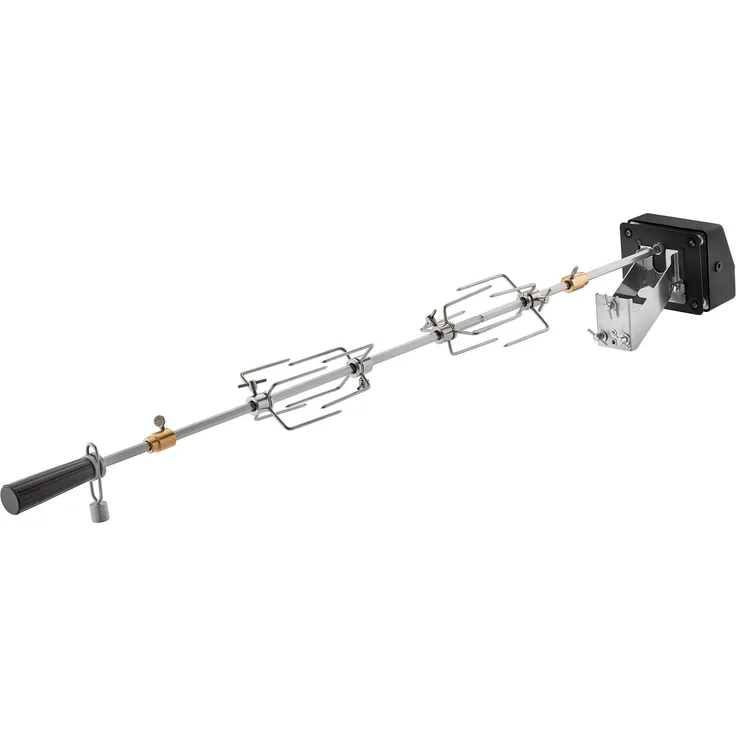 RÖSLE Premium-Drehspieß, Hochwertiger Grillspieß für RÖSLE BBQ-Stationen für VIDERO G4/G6 und MAGNUM G4, Traglast 10 kg, Edelstahl 18/10, Silberfarben/Schwarz