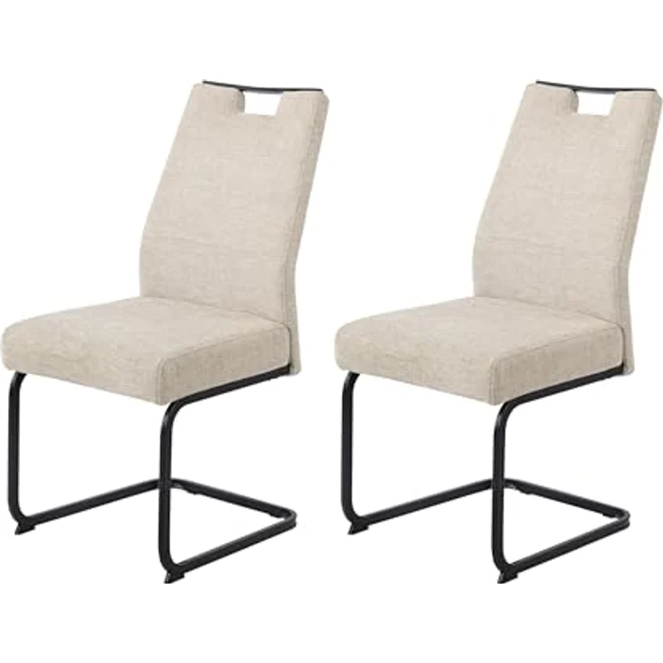 Hela Tische, 2er Set Esszimmerstuhl Freischwinger Kerstin, Bezug Webstoff Beige, Vierkantgestell + Griff Schwarz, Komfortsitz Federkorb, 140kg belastbar – Bild 2