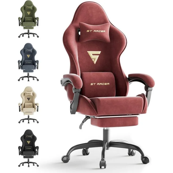 Ferghana Gaming-Stuhl Gaming-Stuhl: Kopfstütze, Lendenkissen, Armlehnen, Fußstütze (Packung), Ergonomischer PC-Stuhl,Rückenlehne 90°-125°
