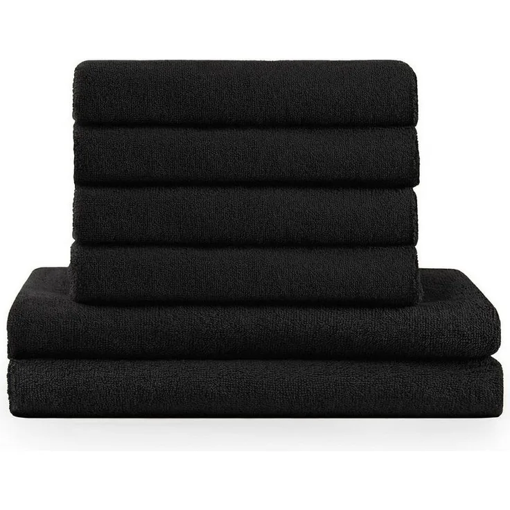 Blumtal Premium 6-TLG. Frottier Handtücher Set mit Aufhängschlaufen - 100% Baumwolle Oeko-TEX Zertifiziert, Weich, Saugstark - 2X Badetuch (70x140 cm), 4X Handtuch (50x100 cm), Schwarz