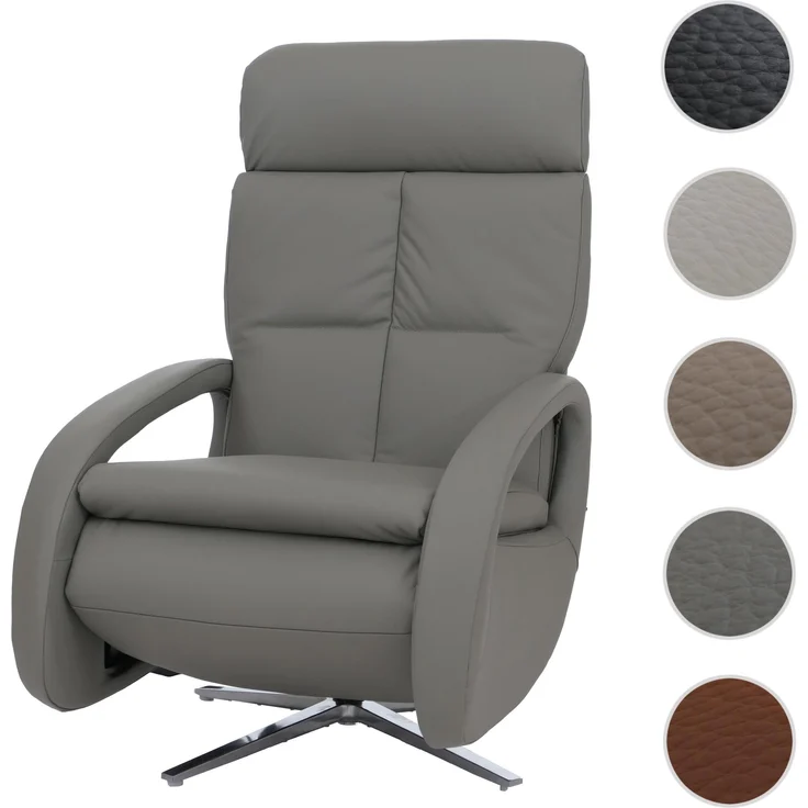 Relaxsessel HWC-L11, TV-Sessel Liegesessel, Liegefunktion drehbar, elektrisch verstellbar Voll-Leder ~ grau – Bild 10
