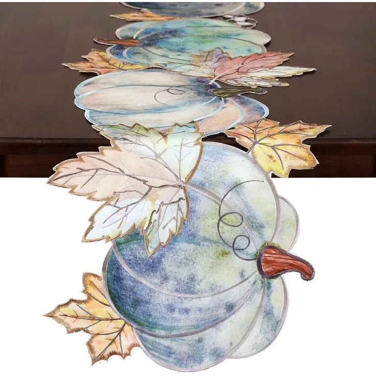 Grelucgo Fall Blue Harvest Pumpkins Tischläufer, Thanksgiving Tischschal, saisonale Herbstküche, Esstischdekoration (35,6x228,6 cm) – Bild 5