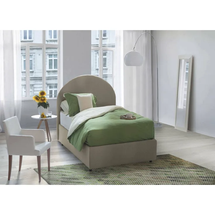 Talamo Italia - Einzelbett Alice, Bettkasten mit Kunstlederbezug, 100 % Made in Italy, Öffnung vorne, inklusive Matratze 80x190 cm, Taupe