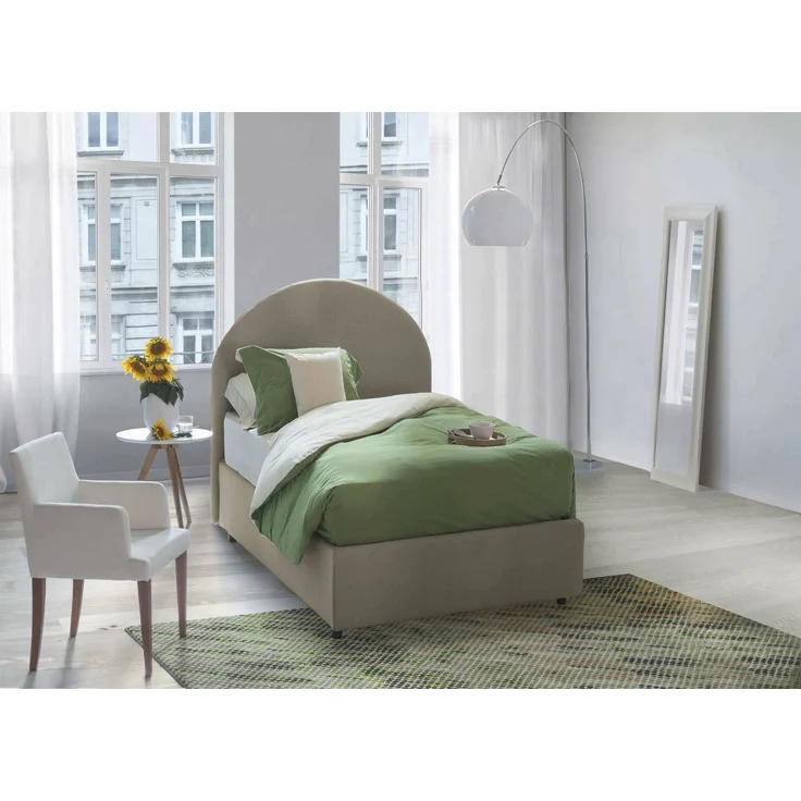 Talamo Italia - Einzelbett Alice, Bettkasten mit Kunstlederbezug, 100 % Made in Italy, Öffnung vorne, inklusive Matratze 80x190 cm, Taupe