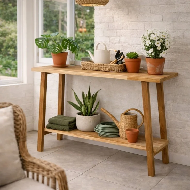 Teak Konsolentisch NIRONA-Plus 100cm recyceltes Massivholz Konsole Flurmöbel – Bild 5