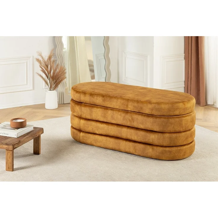riess-ambiente Sitzbank VOGUE 115cm senfgelb - Samt, mit Stauraum, fertig montiert, gepolstert (Einzelartikel, 1-St), stilvolle Polsterbank - ideal für glamouröse Schlafzimmer & Ankleiden – Bild 2