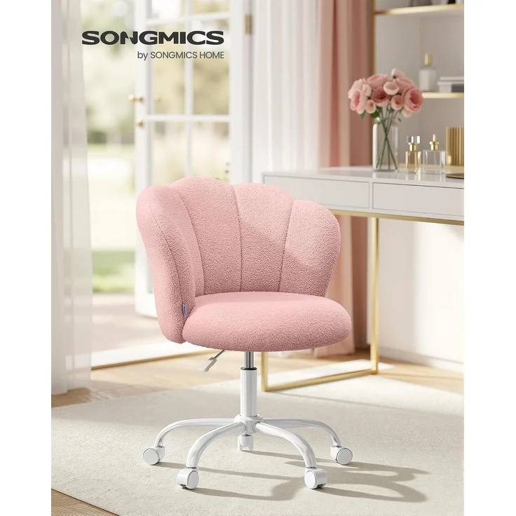 SONGMICS Drehbarer Schminktischstuhl, höhenverstellbarer Polsterstuhl mit Blütenblatt-Rückenlehne, Fleece, bis 110 kg, rosa – Bild 3