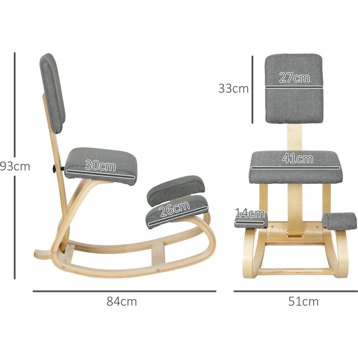 JARDJ Kniestuhl, ergonomischer Schaukelstuhl aus Holz mit Rückenlehne, Kniestuhl fürs Homeoffice, grau – Bild 5