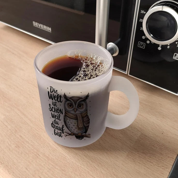 speecheese Tasse Eule mit Schal Glas Tasse Die Welt ist schön – Bild 5