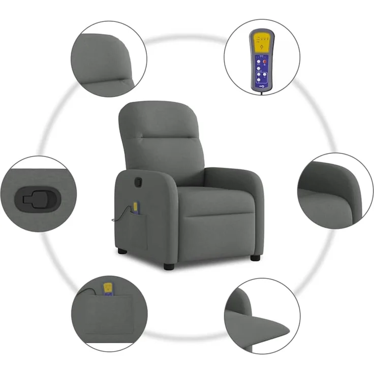 vidaXL Massage-Relaxsessel, Stoff, Dunkelgrau 4015533 – Bild 8