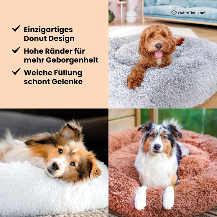 Wahre Tierliebe Hundebett Donut - Das Original - waschbar [XL, 120cm, grau] Hundekissen, Hundekorb, Flauschiges Hundebett für große, mittelgroße & kleine Hunde – Bild 4