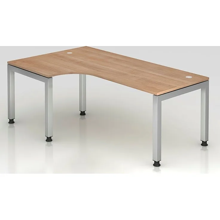 Winkeltisch JS82 U-Fuß / 5-Fuß eckig 200x120cm 90° Nussbaum Gestellfarbe: Silber