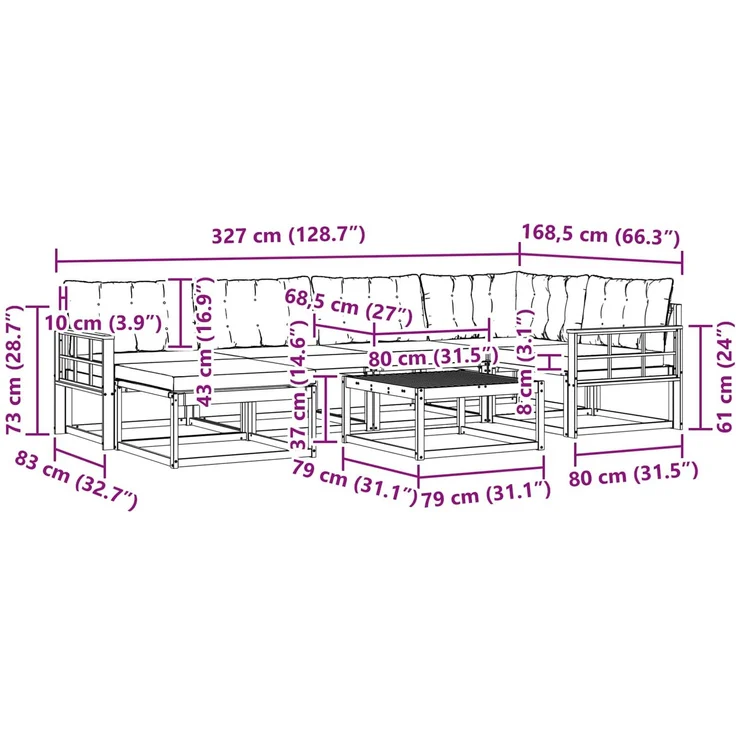 vidaXL Outdoor-Sofagarnitur 7 Stk. Weiß und Hellgrau Massivholz Akazie 3388881 – Bild 11