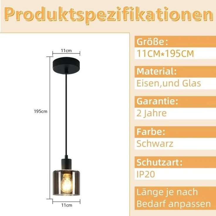 Nettlife Pendelleuchte Schwarz Vintage E27 Glas Esstisch 1/3 Flammig Wohnzimmer Hängelampe, Höhenverstellbar, LED wechselbar, Esszimmer Hotel Büro – Bild 4