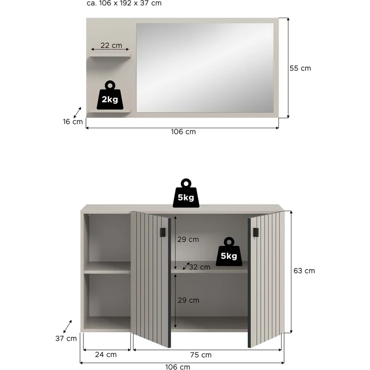 Garderobenkombination (B/H/T: 106x192x37 cm) in Kaschmir Nachbildung – Bild 4