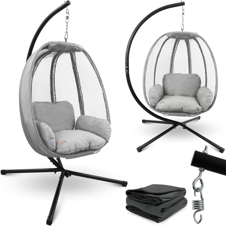 deluxe4home Hängesessel Hängekorb mit Gestell I Terrassenschaukel Hängeschaukel, inkl. Polster und Kuscheldecke – Bild 1