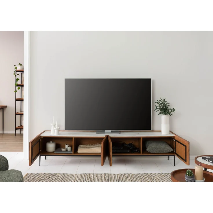 TV-Board Akazie 220 x 40 x 50 natur lackiert / Marmor weiß KARLSTAD #06 – Bild 4