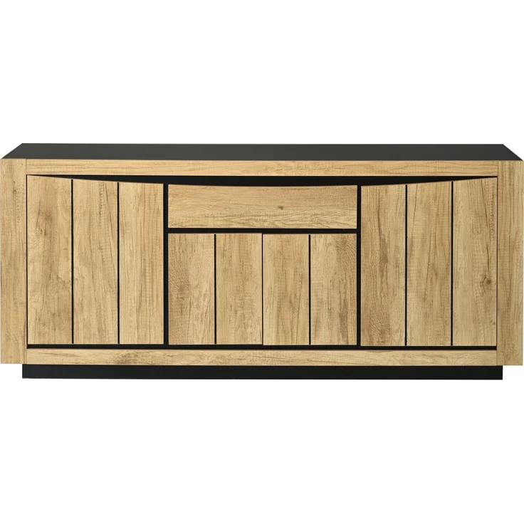 Sideboard 140 x 40 x 60 cm aus MDF in Holzoptik und Schwarz, mit 4 Türen und 1 Schublade – Bild 6