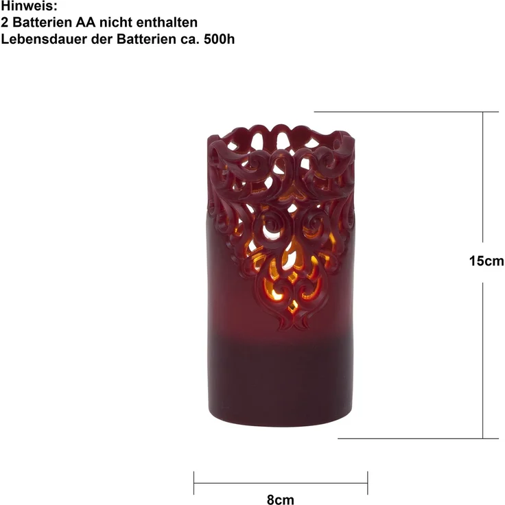 LED Echtwachskerze -Clary', Batterie und Timer, dunkelrot, 15cm – Bild 5